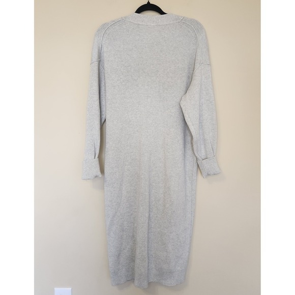 Free People Ribbed Knit Duster Cardigan Light Gray Button Front Chunky Medium - Picture 3 of 5